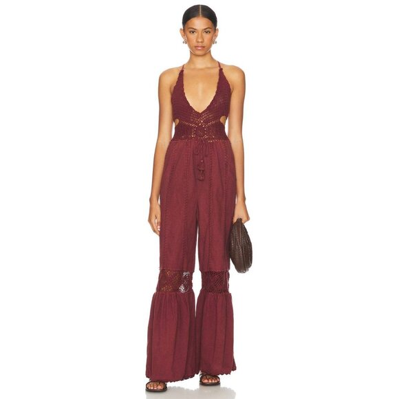 Free People Pants - Free People x REVOLVE Freya Crochet One Piece Jumpsuit in Brown Small New